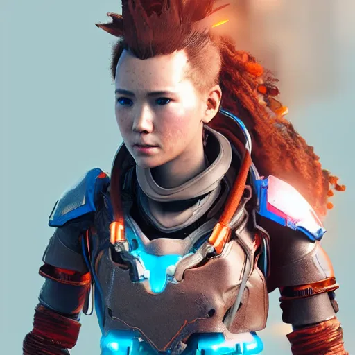 Image similar to aloy from hzd but fully robotic. Highly detailed cyberpunk style