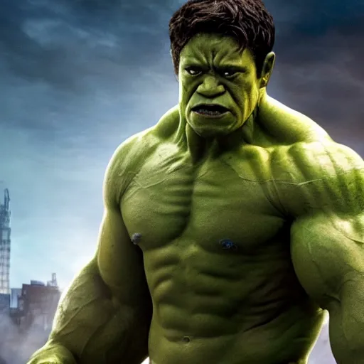 Image similar to film still of Joseph Gordon Levitt as The hulk in new avengers film, 4k