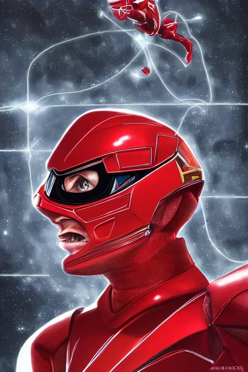 Image similar to portrait of stephen hawking as red ranger from power rangers, intricate, highly detailed, smooth, artstation, digital illustration