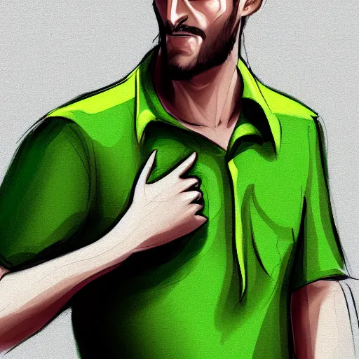 Image similar to a digital painting of a man in a green shirt, concept art by mor than, deviantart contest winner, digital art, official art, concept art, 2 d