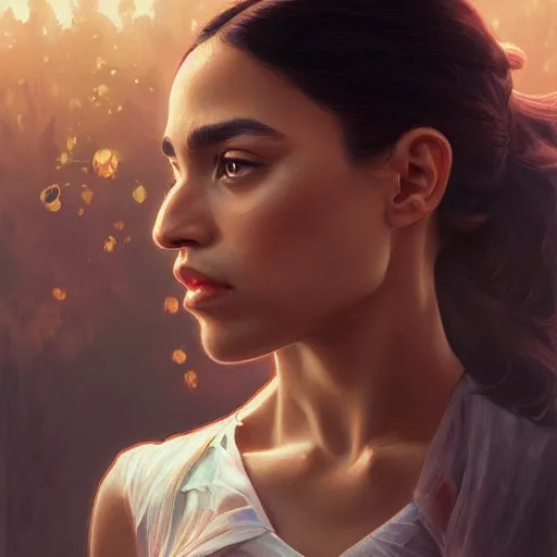 Prompt: ultra realistic illustration, alexandria ocasio - cortez, intricate, elegant, highly detailed, digital painting, artstation, concept art, smooth, sharp focus, illustration, art by artgerm and greg rutkowski and alphonse mucha