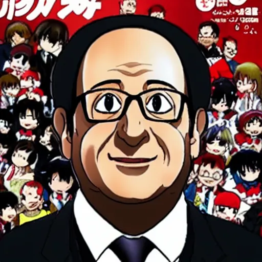 Image similar to francois hollande as a cute manga hero, anime, japan