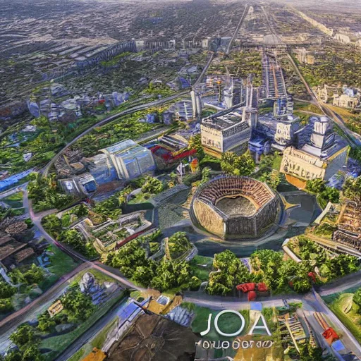 Prompt: hyper realistic 3 d rendering of the city of jogja via google earth rendered with the unreal engine, the image is refined with uhd, yellow light, blue sky, and aerial landscapes, and also the beauty is like the real world