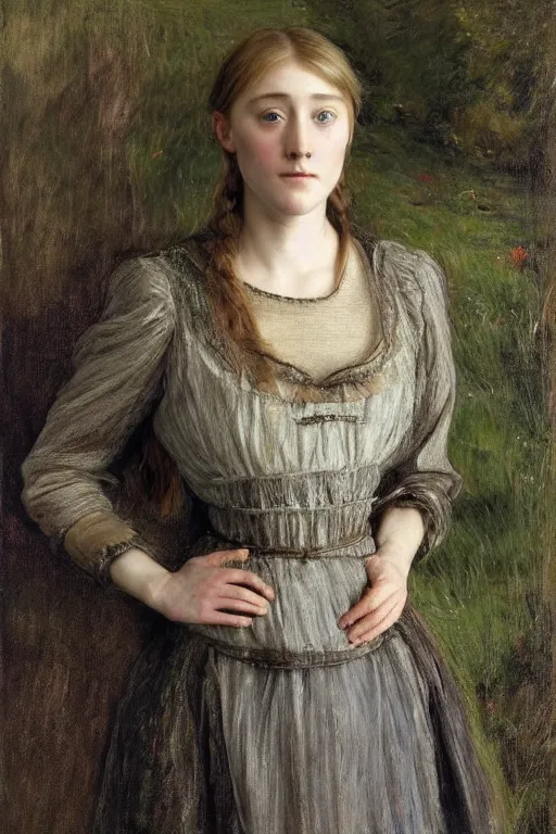 Image similar to a true-to-life portrait of Saoirse Ronan painted by John Everett Millais, real-life accurate, Saoirse Ronan