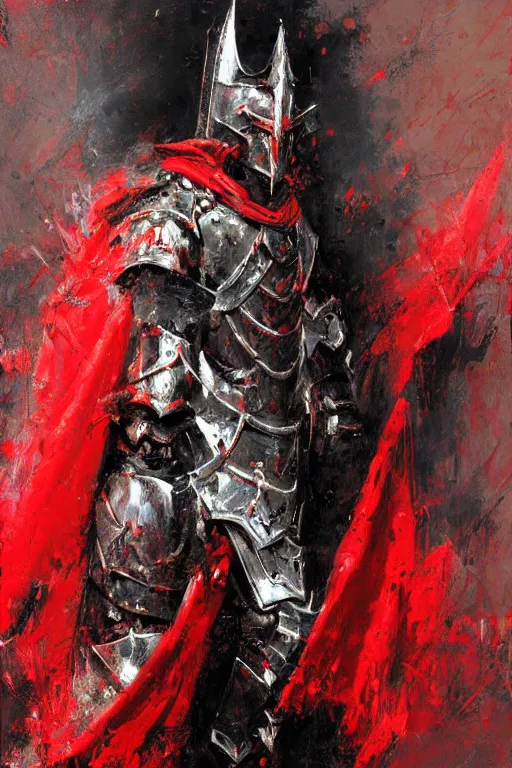 Prompt: crusade paladin in red and black armor painting, henry asencio, craig mullins, greg ruthowski