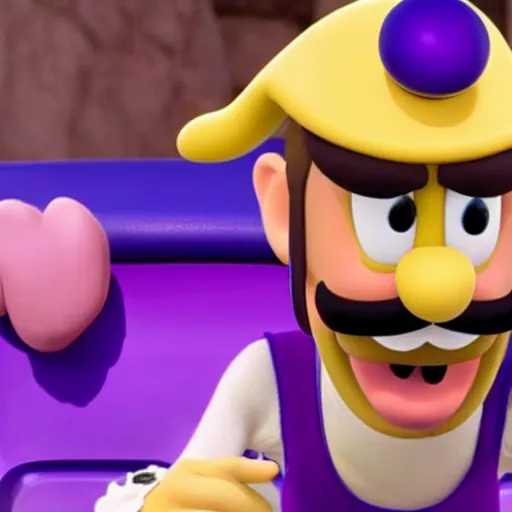 Prompt: a still of Jim Carrey starring as waluigi in a live action movie