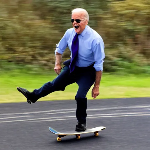 Image similar to joe biden riding a skateboard