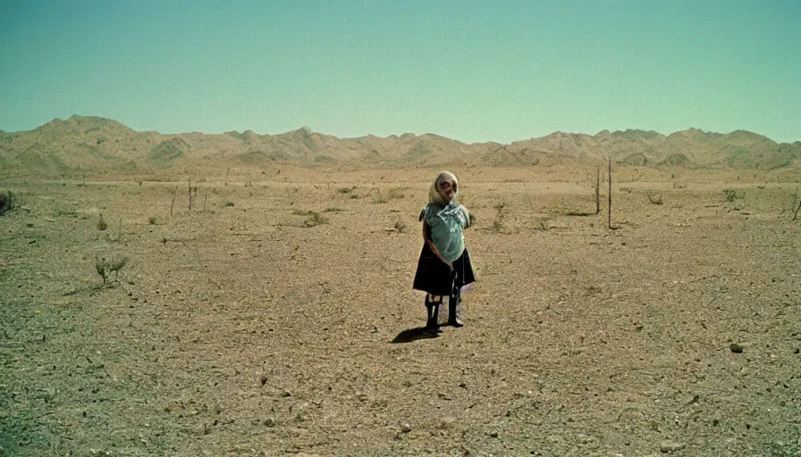 Prompt: 7 0 s film still from a horror movie about unsettling and uncomfortable people in the desert, kodachrome, cinecolor, cinestill, film grain, film texture, retro, cinematic, high resolution, photorealism,