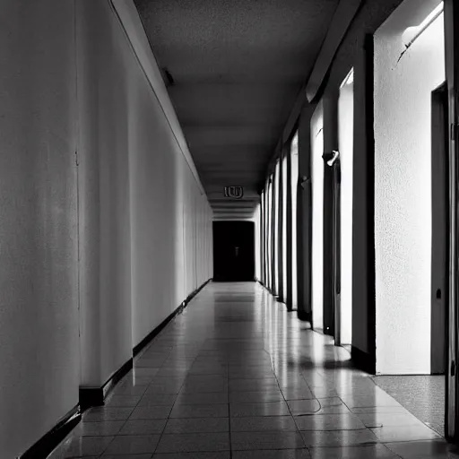 Image similar to empty school hallway, liminal space photograph