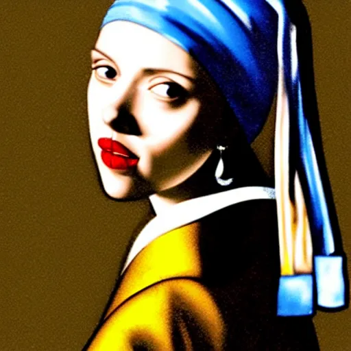 Image similar to Scarlett Johansson with a pearl earring by Johannes Vermeer