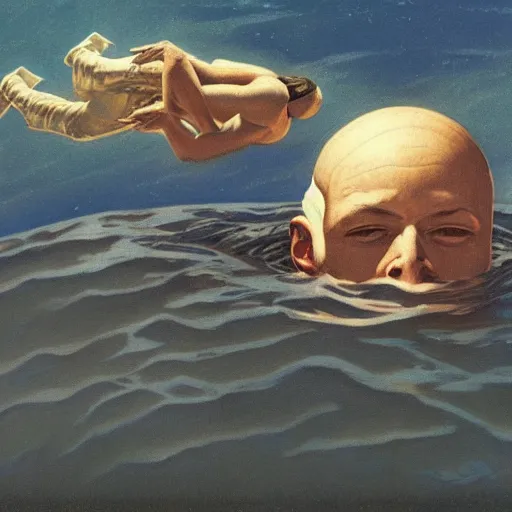 Image similar to An astronaut floating in the ocean, by Gerald Brom