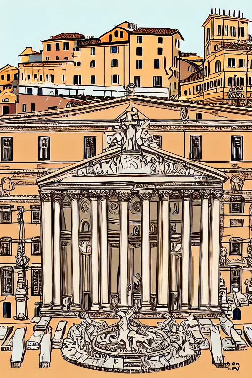 Image similar to rome, illustration, in the style of katinka reinke