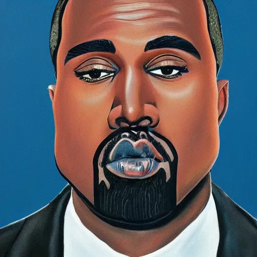 Prompt: very detailed portrait of kanye west backlit by a bright sky behind him, with very soft shading. painted by rene magritte, 1 9 2 7. oil on canvas.