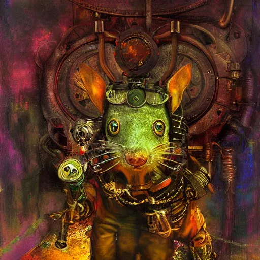 Image similar to steampunk rat, acid, 303, psychedelic, by ruan jia