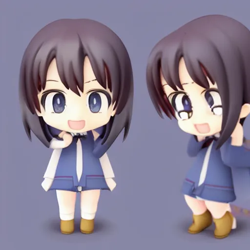 Image similar to character face portrait of a singular kawaii chibi in the sytle of kyoto animation, in simple background, nendoroid eyes, blender, toon rendering, toon shader, unity chan