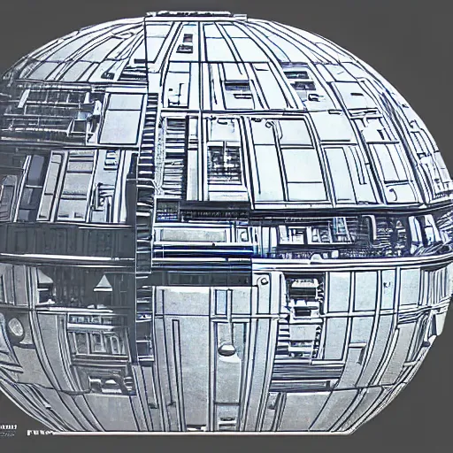 Prompt: blueprints of the Death Star, hyperealistic