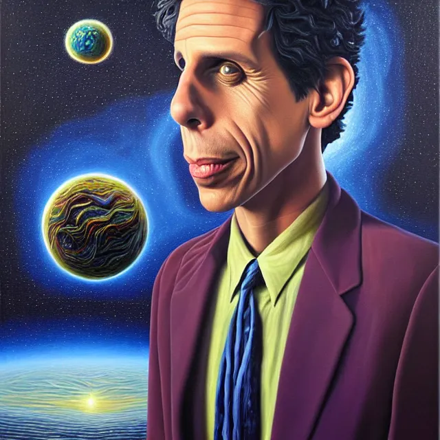 Image similar to an oil on canvas portrait painting of ben stiller, surrealism, surrealist, cosmic horror, rob gonsalves, high detail