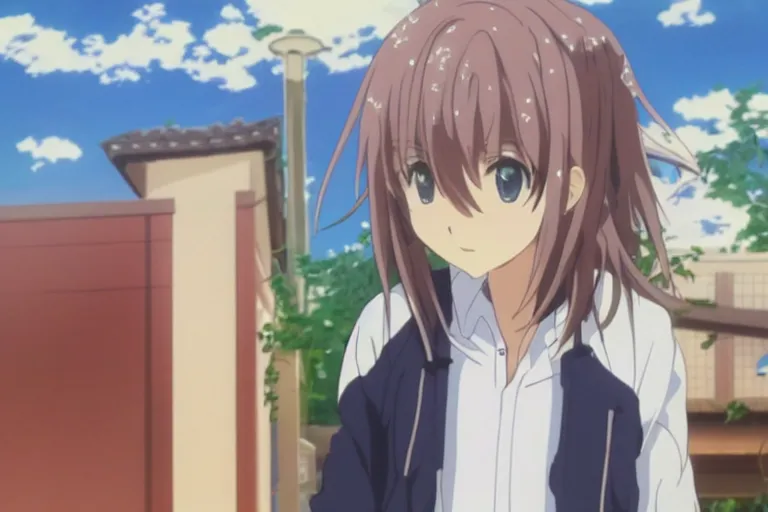 Image similar to young cute pretty boy with white long hair, kyoto animation