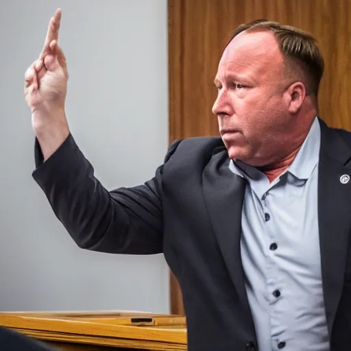 Prompt: Alex Jones desperately reaching for his out of reach phone in the courtroom, EOS 5DS R, ISO100, f/8, 1/125, 84mm, RAW Dual Pixel, Dolby Vision