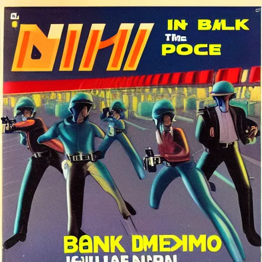 Image similar to 1979 OMNI Magazine, bank robbers fleeing the police, Highly Detailed, 8k :4 by Vincent Di Fate : 8