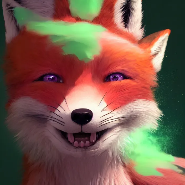 Prompt: a beautiful headshot portrait of a cute anime male fox boy with pink and green fur. character design by cory loftis, fenghua zhong, ryohei hase, ismail inceoglu and ruan jia. artstation, volumetric light, detailed, photorealistic, fantasy, rendered in octane