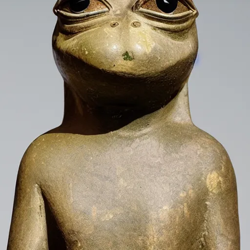 Image similar to an egyptian statue of pepe the frog