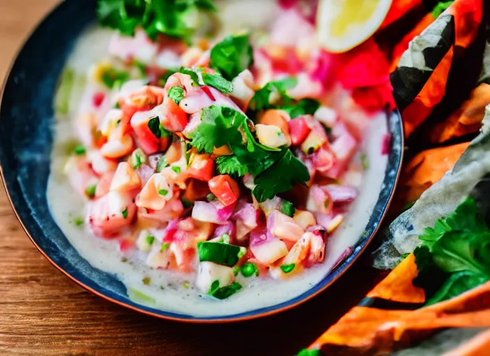 Image similar to dslr food photograph of ceviche, 8 5 mm f 1. 8