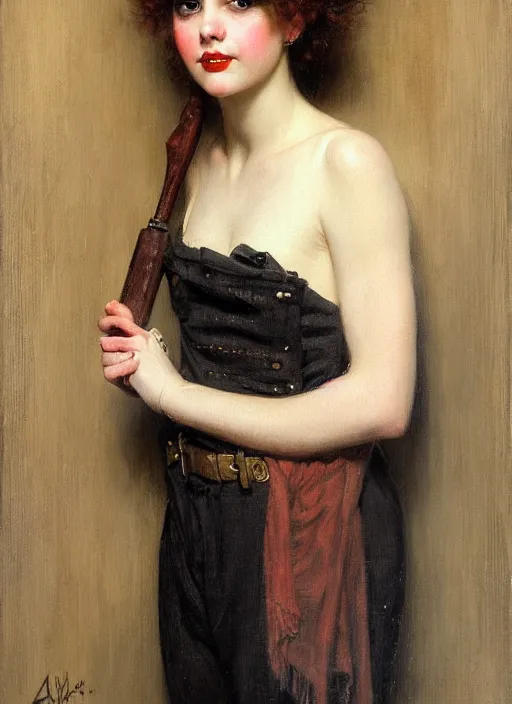 Image similar to a portrait of a pretty sewer punk young lady by albert lynch