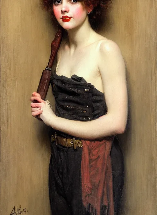 Prompt: a portrait of a pretty sewer punk young lady by albert lynch