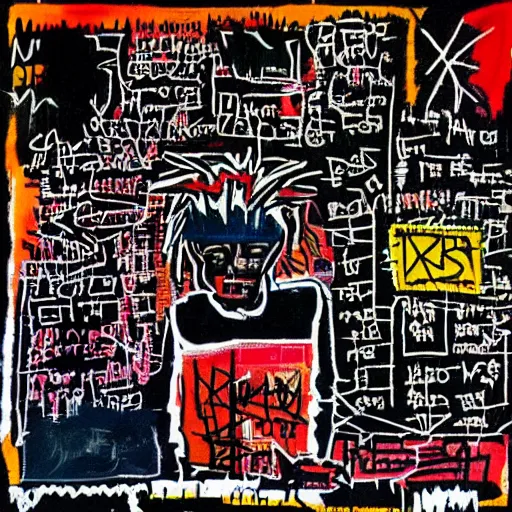 Image similar to “ crypto punk in the style of basquiat ”