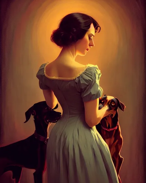 Image similar to stylized portrait by aykutmakut of an artistic pose, composition, young victorian sad fancy lady, surrounded by greyhounds, cinematic moody colors, realistic shaded, fine details, realistic shaded lighting poster by ilya kuvshinov, magali villeneuve, artgerm, jeremy lipkin and michael garmash and rob rey