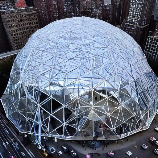Image similar to Geodesic dome of nanobots expanding, New York City, Technological Singularity photograph