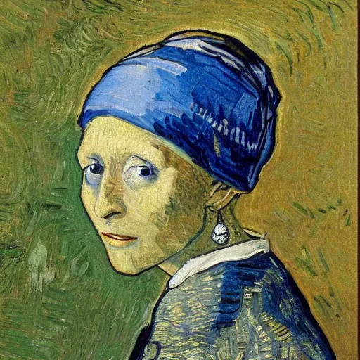 Image similar to Salad Fingers with a pearl earring, by Vincent Van Gogh, 8k