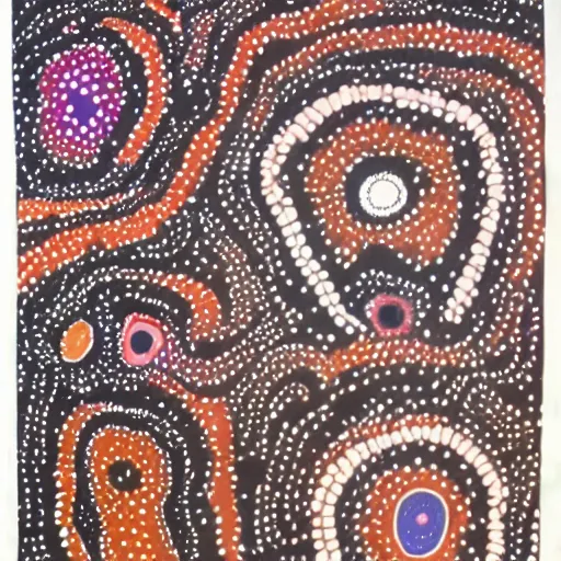 Image similar to earth painted in the style of australian aboriginal art, detailed painting, dot painting, dreamtime, pastel blush color palette, indigenous, ochre papunya tula,