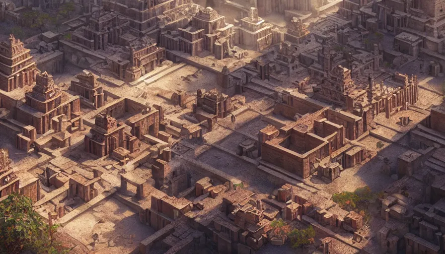 Image similar to very very small aztec city, by ilya kuvshinov, rtx rendering, octane render 1 2 8 k, maya, extreme high intricate details by tom bagshaw, medium shot, close up shot, composition by sana takeda, lighting by greg rutkowski