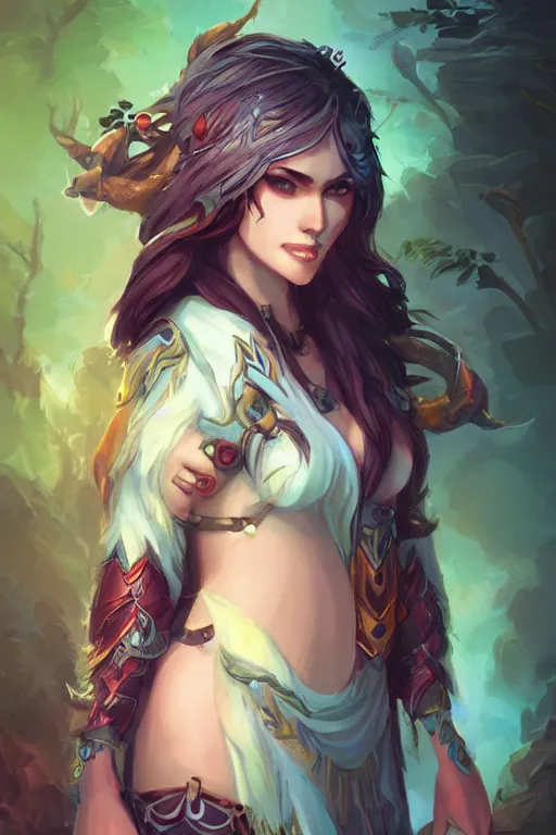 Image similar to a beautiful female druid, by Fernanda Suarez and ross tran