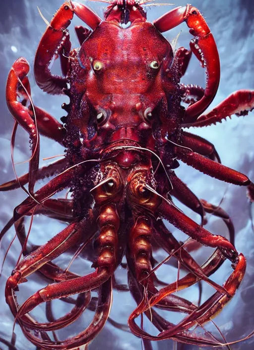 Image similar to hyper realistic photography of intricate deepsea fish lobster octopus medusa hybrid cinematic, symmetric detailed, artstation, cgsociety