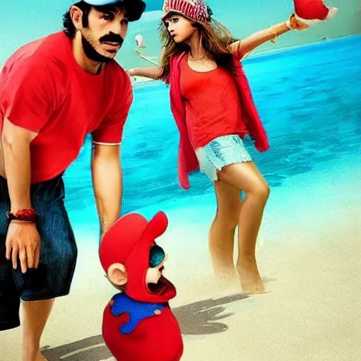 Image similar to Mario in a red hat in the style of Harmony Korine Spring Breakers spring break forever film aesthetic!!!