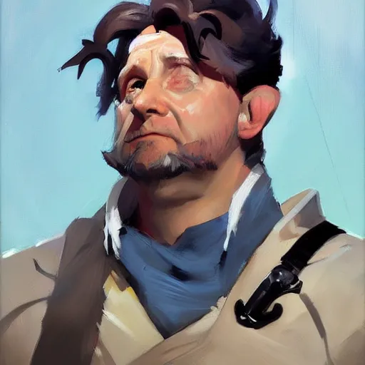 Image similar to greg manchess portrait painting of bilbo beutlin as overwatch character, medium shot, asymmetrical, profile picture, organic painting, sunny day, matte painting, bold shapes, hard edges, street art, trending on artstation, by huang guangjian and gil elvgren and sachin teng