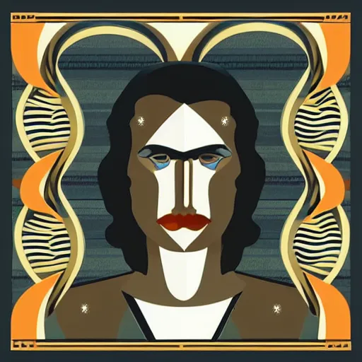 Prompt: a beautiful art deco mural, symmetrical, male beauty theme