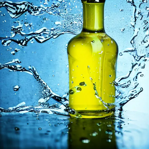 Image similar to photograph of olive oil and water, abstract, hyperrealistic