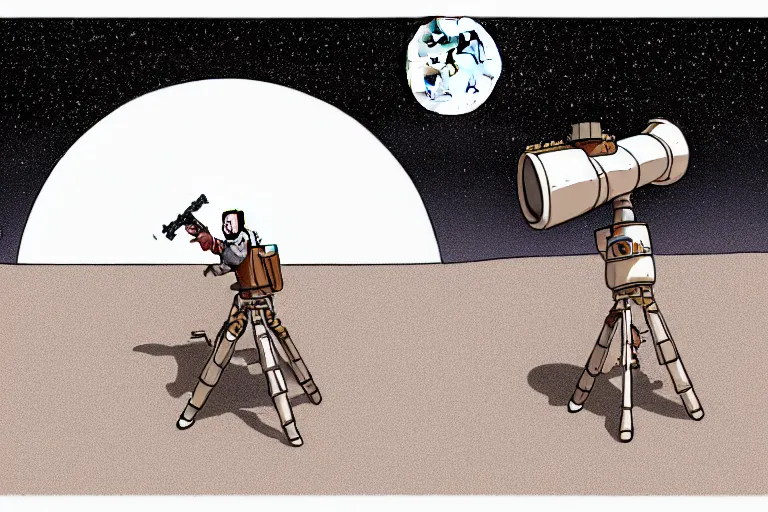 Prompt: a study of a cell shaded cartoon pope firing a bazooka on a desert road in front of a big moon, full body, wide shot, very muted colors, post grunge, studio ghibli, laurie greasley, highly detailed, deviantart, art by artgem