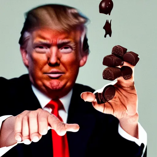 Image similar to donald j. trump shooting chocolate pudding from his fingertips