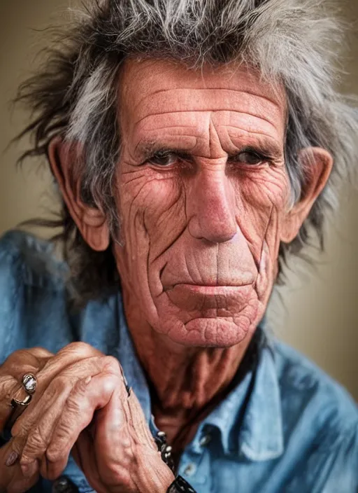 Image similar to DSLR photo portrait still of 232 year old age 232 Keith Richards at age 232!!!, 85mm f1.8