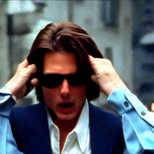 Image similar to Tom Cruise removing his eyeball in Eyes Wide Shut (1999)