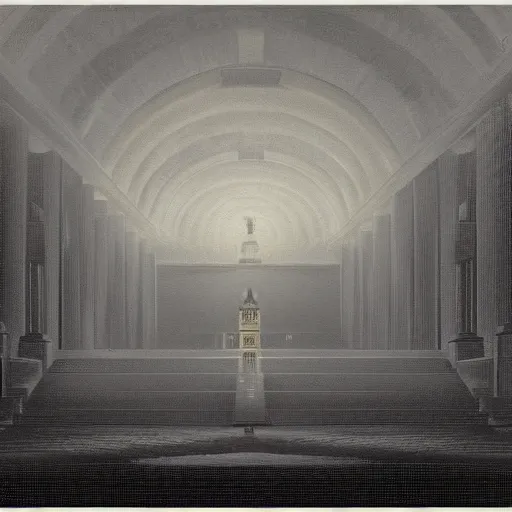 Image similar to australian parlament in the style of john martin, epic, volumetric, dark lighting, painting