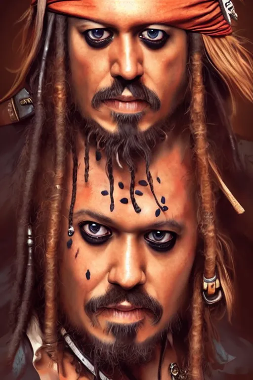 Image similar to Boris Johnson as Jack Sparrow, Boris Johnson hairstyle, realistic portrait, symmetrical, highly detailed, digital painting, artstation, concept art, smooth, sharp focus, illustration, cinematic lighting, art by artgerm and greg rutkowski and alphonse mucha