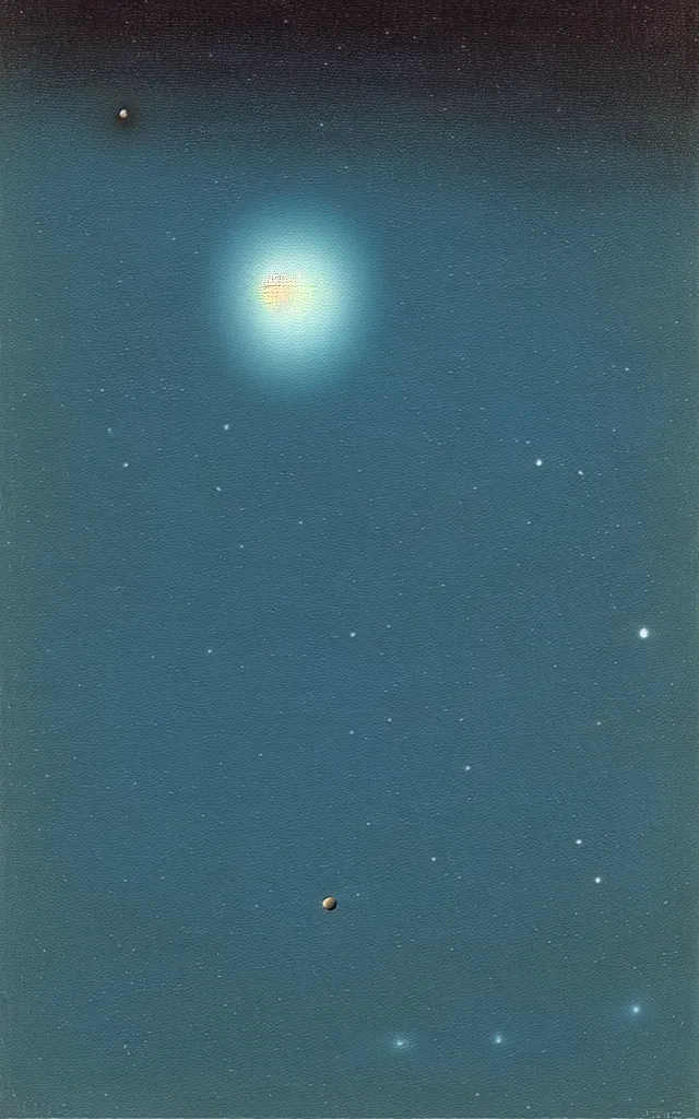 Image similar to a singular small blue dot, among the vast emptiness of the universe. minimalist painting. dean ellis