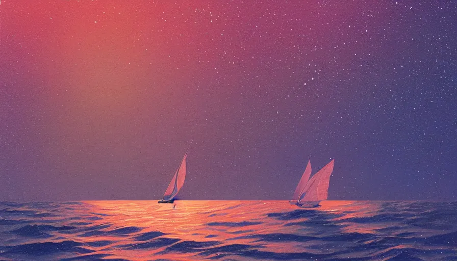 Image similar to a sailing ship in the sea by inio asano, beeple and james jean, aya takano color style, 4 k, super detailed, night sky, digital art, digital painting, celestial, majestic, colorful