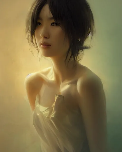 Image similar to Misaki Ito, gorgeous, portrait, powerful, intricate, beautiful, masterpiece, elegant, volumetric lighting, back lighting, rimlight, dramatic lighting, digital painting, highly detailed, artstation, sharp focus, illustration, Artgerm, Jean-Léon Gérôme , ruan jia